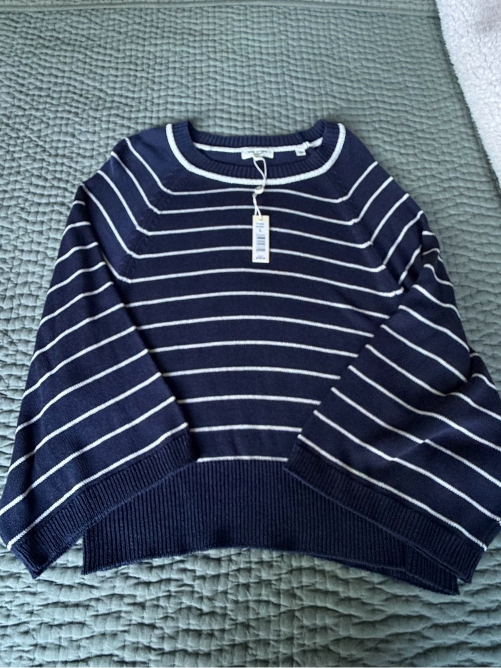 Max Studio Navy and White Striped Crewneck Sweater